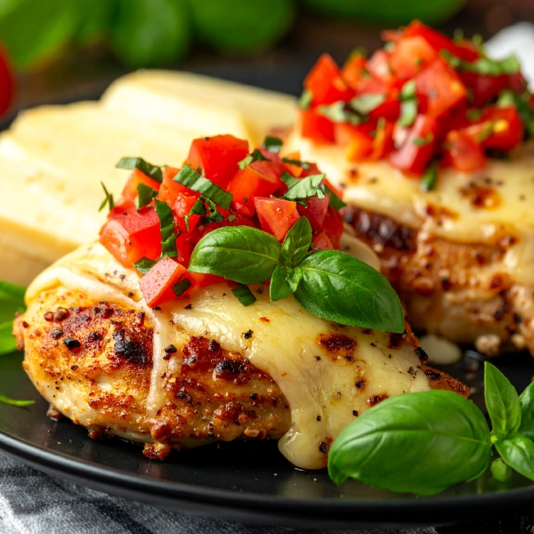 Cheesy Grilled Chicken with Tomato Basil Topping